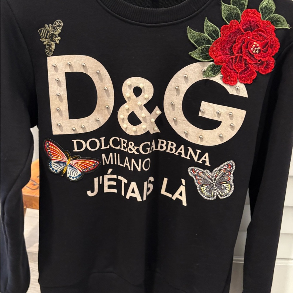 Dolce & Gabbana Black Sweater with Red Floral and Butterfly Accents